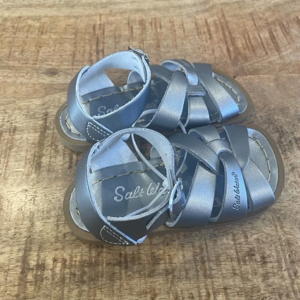 Boutique Salt Water Silver Leather Sandal Toddler 6 Silver Lining sun